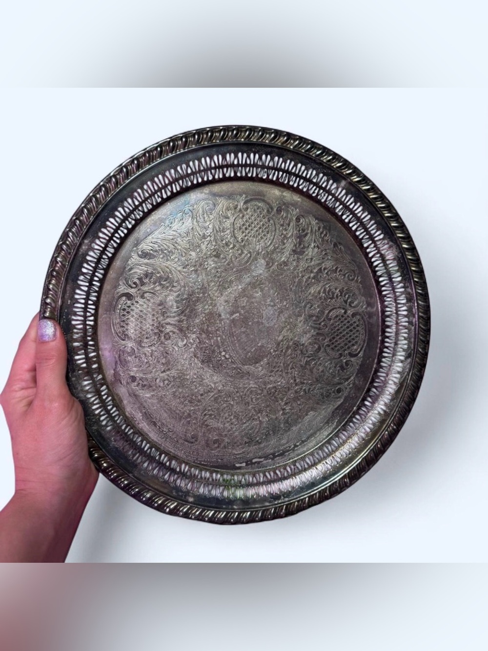 Vintage Leonard Silver Plate Ornate Decorative Tray Platter Antique Style